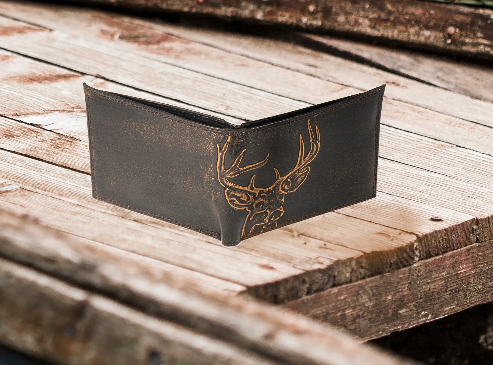Buck Burnished Leather Bifold Wallet