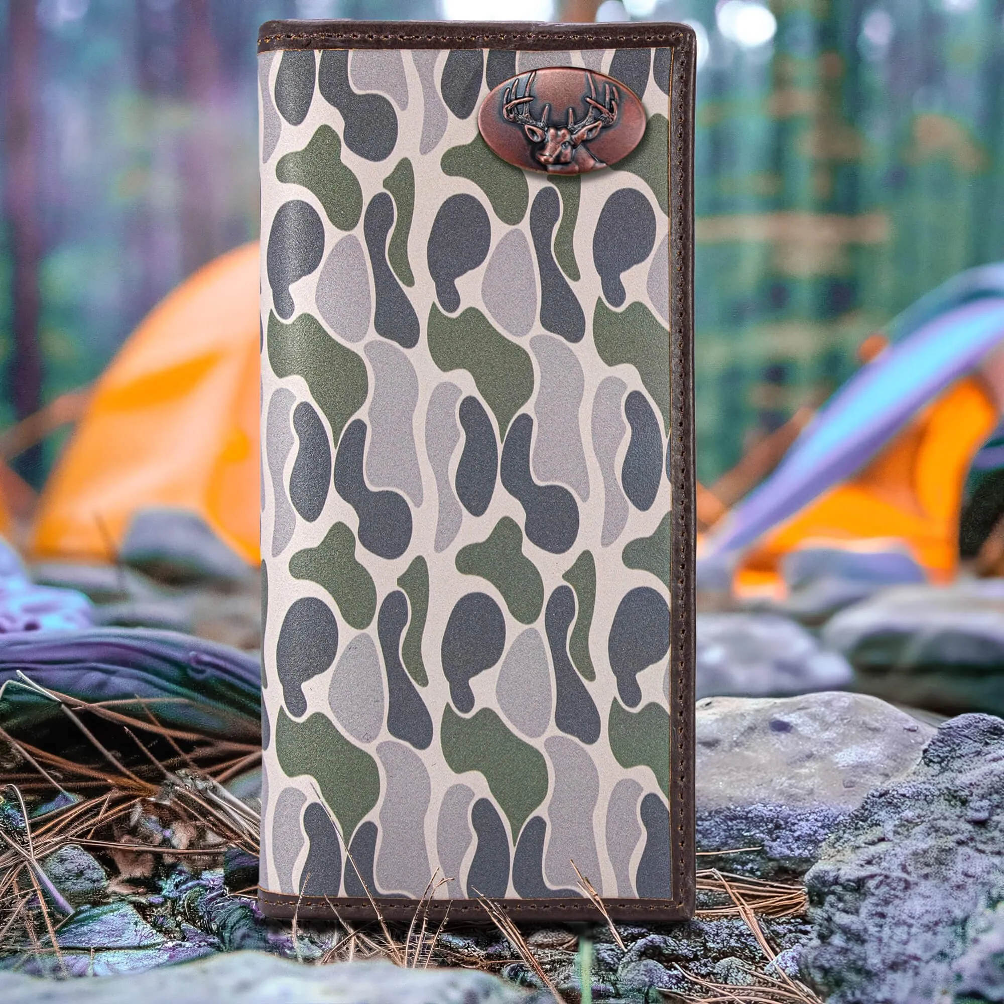 Buck Men's Secretary Old School Camo Leather Wallet.