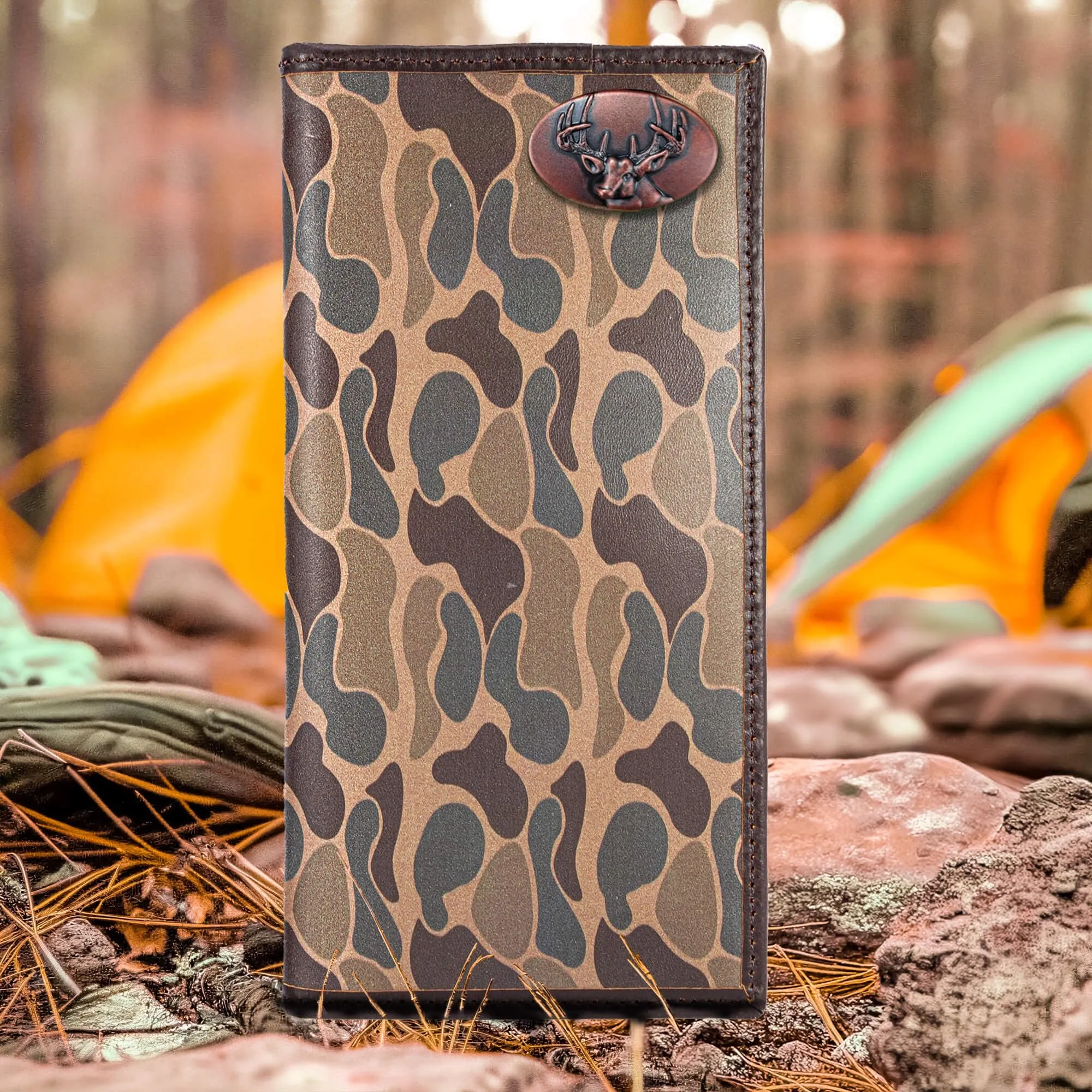 Buck Men's Secretary Old School Camo Leather Wallet.