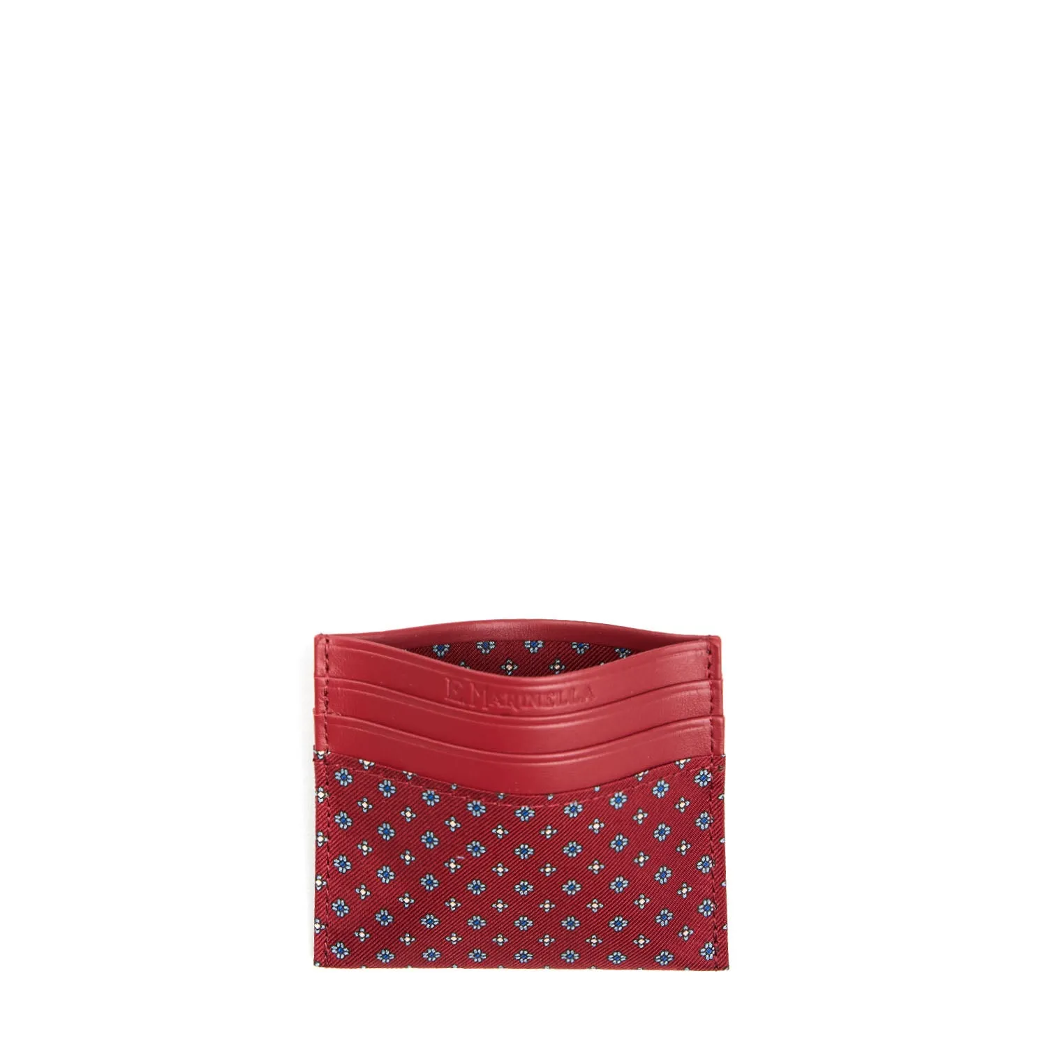 BURGUNDY LEATHER AND SILK CREDIT CARD HOLDER