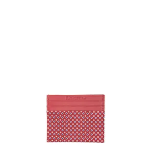 BURGUNDY LEATHER AND SILK CREDIT CARD HOLDER