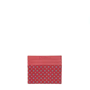 BURGUNDY LEATHER AND SILK CREDIT CARD HOLDER