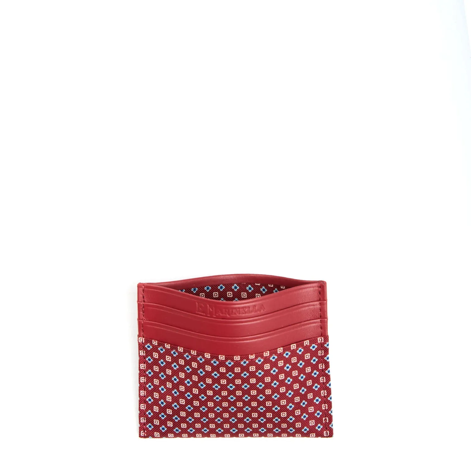 BURGUNDY LEATHER AND SILK CREDIT CARD HOLDER