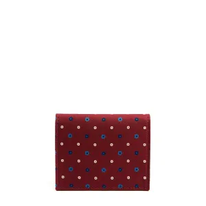 BURGUNDY SILK AND LEATHER FOLDING CARD HOLDER