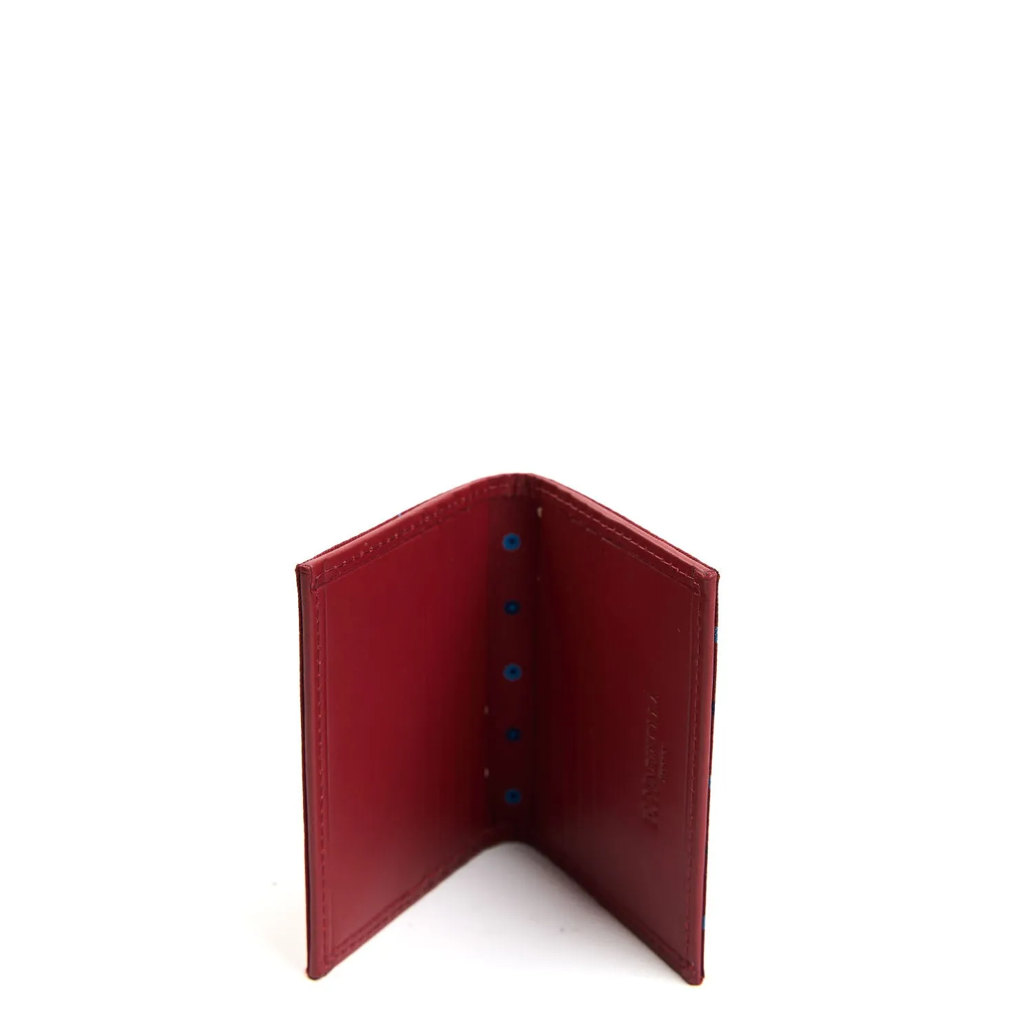 BURGUNDY SILK AND LEATHER FOLDING CARD HOLDER