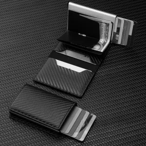 Carbon Fiber Credit Card Holder Wallet Men Rfid Smart Meral Thin Slim Pop Up Minimalist Wallet Small Black