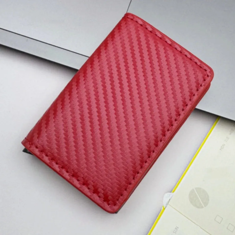 Carbon Fiber Credit Card Holder Wallet Men Rfid Smart Meral Thin Slim Pop Up Minimalist Wallet Small Black