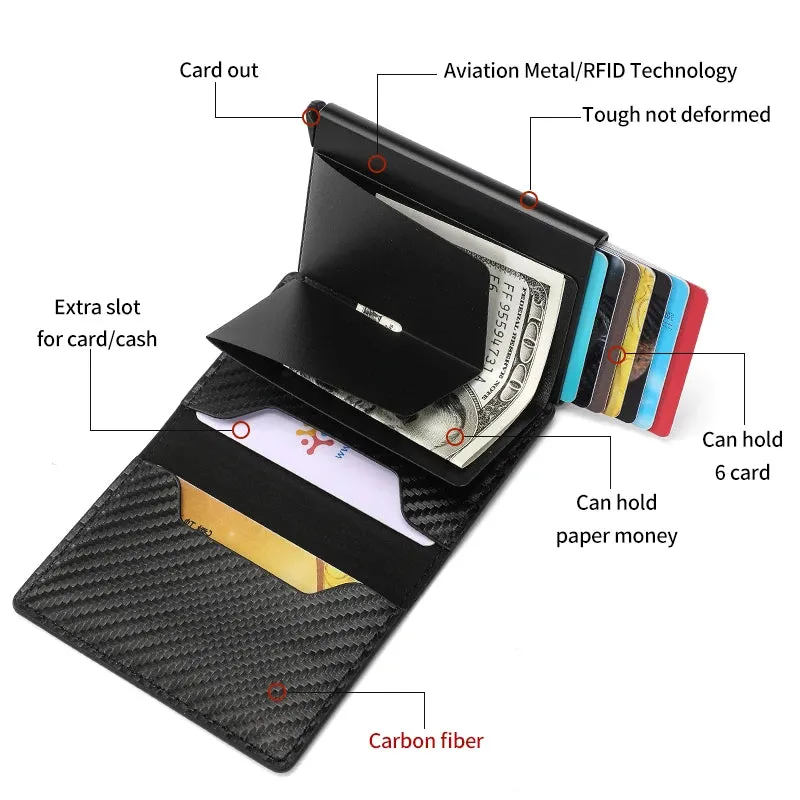 Carbon Fiber Credit Card Holder Wallet Men Rfid Smart Meral Thin Slim Pop Up Minimalist Wallet Small Black