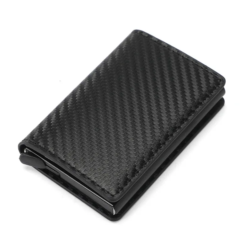 Carbon Fiber Credit Card Holder Wallet Men Rfid Smart Meral Thin Slim Pop Up Minimalist Wallet Small Black