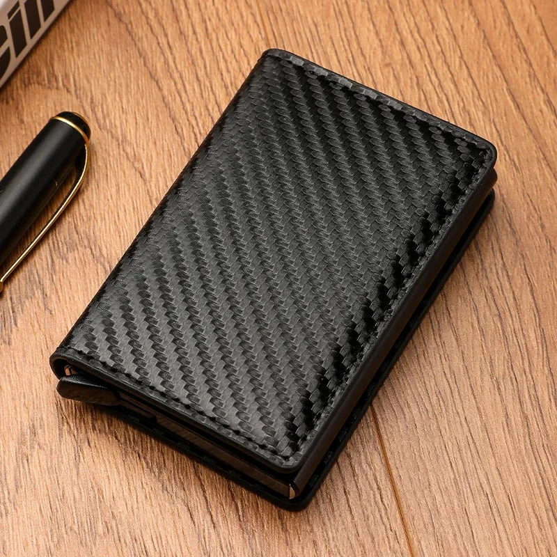 Carbon Fiber Credit Card Holder Wallet Men Rfid Smart Meral Thin Slim Pop Up Minimalist Wallet Small Black