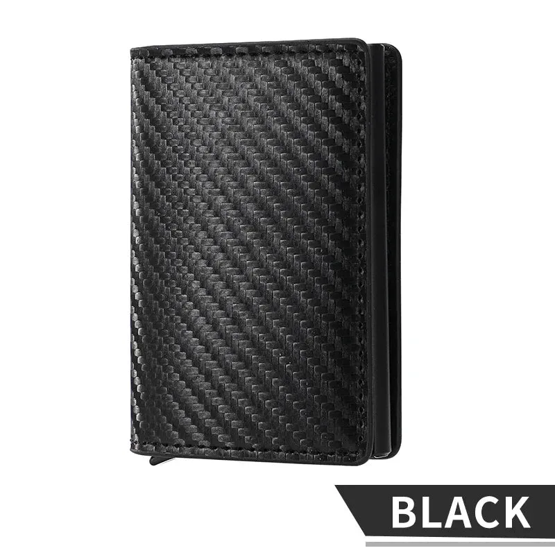 Carbon Fiber Credit Card Holder Wallet Men Rfid Smart Meral Thin Slim Pop Up Minimalist Wallet Small Black