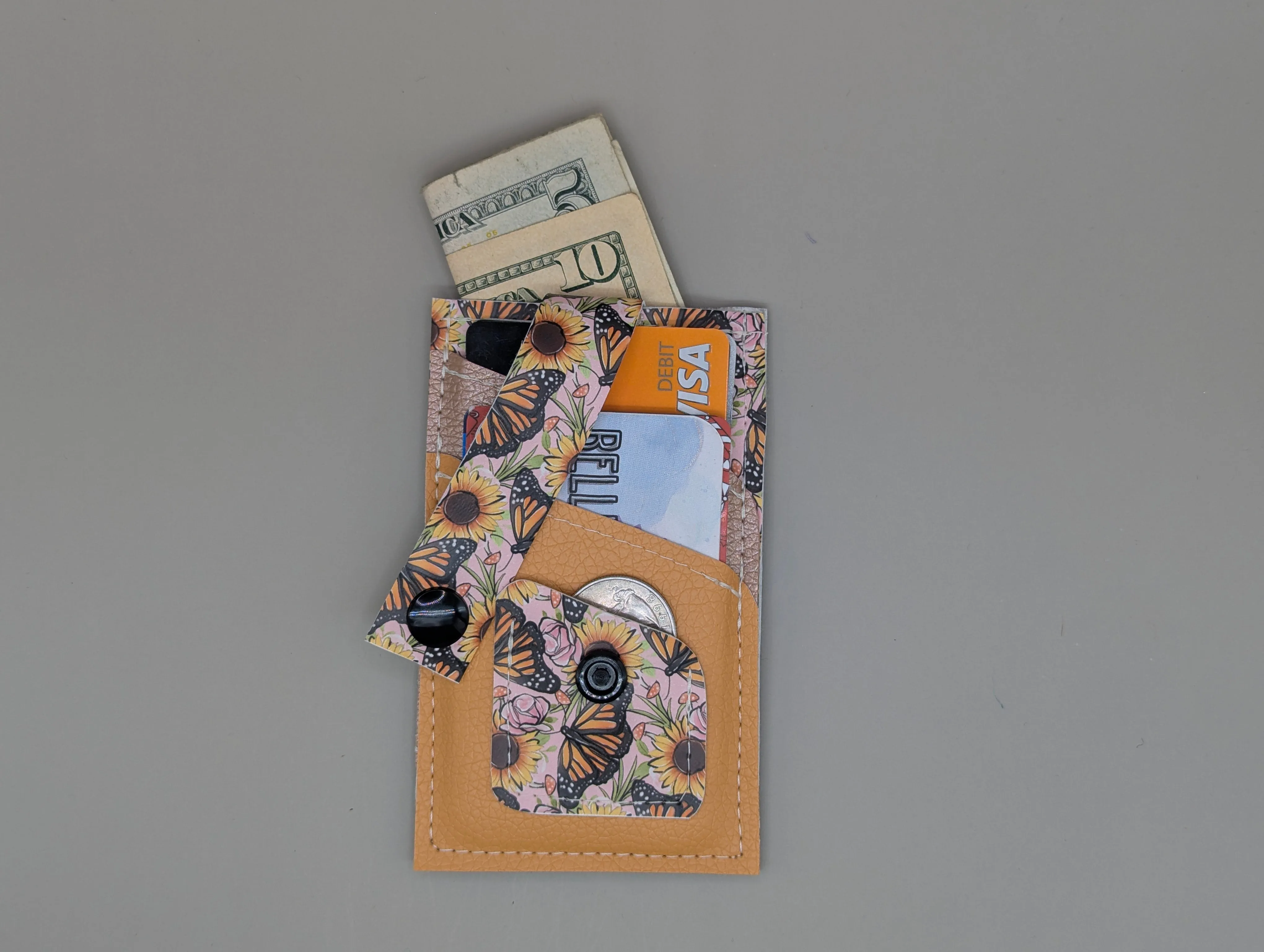 Card wallet /w coin pocket- Sunflower Butterfly