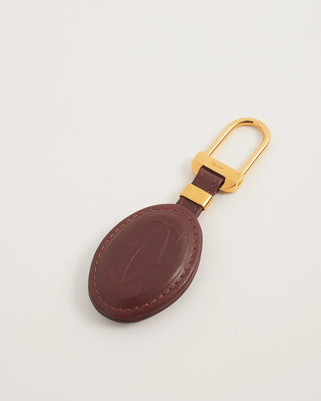 Cartier Burgundy Leather Logo Key Chain