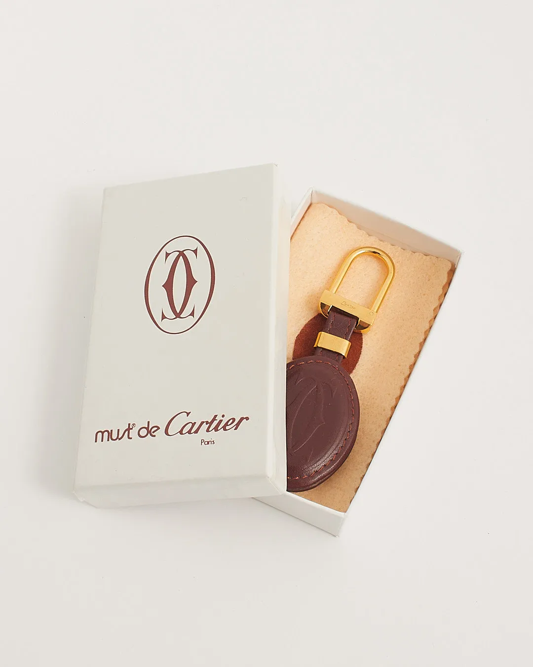Cartier Burgundy Leather Logo Key Chain