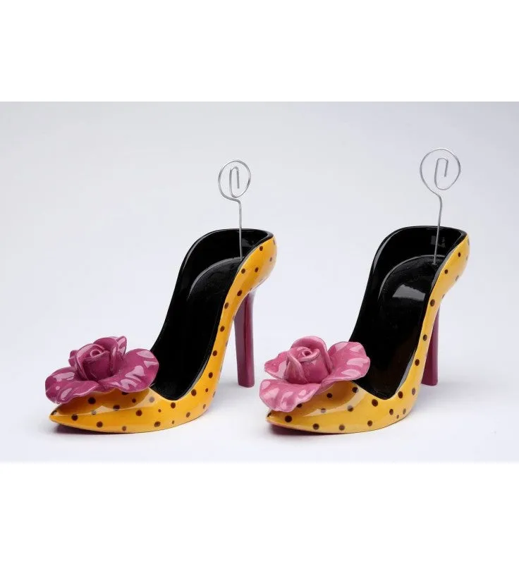 Ceramic Heel With Purple Flower Cell Phone / Post-It Holder (Set Of 2), Wedding Decor, Name Card Holder