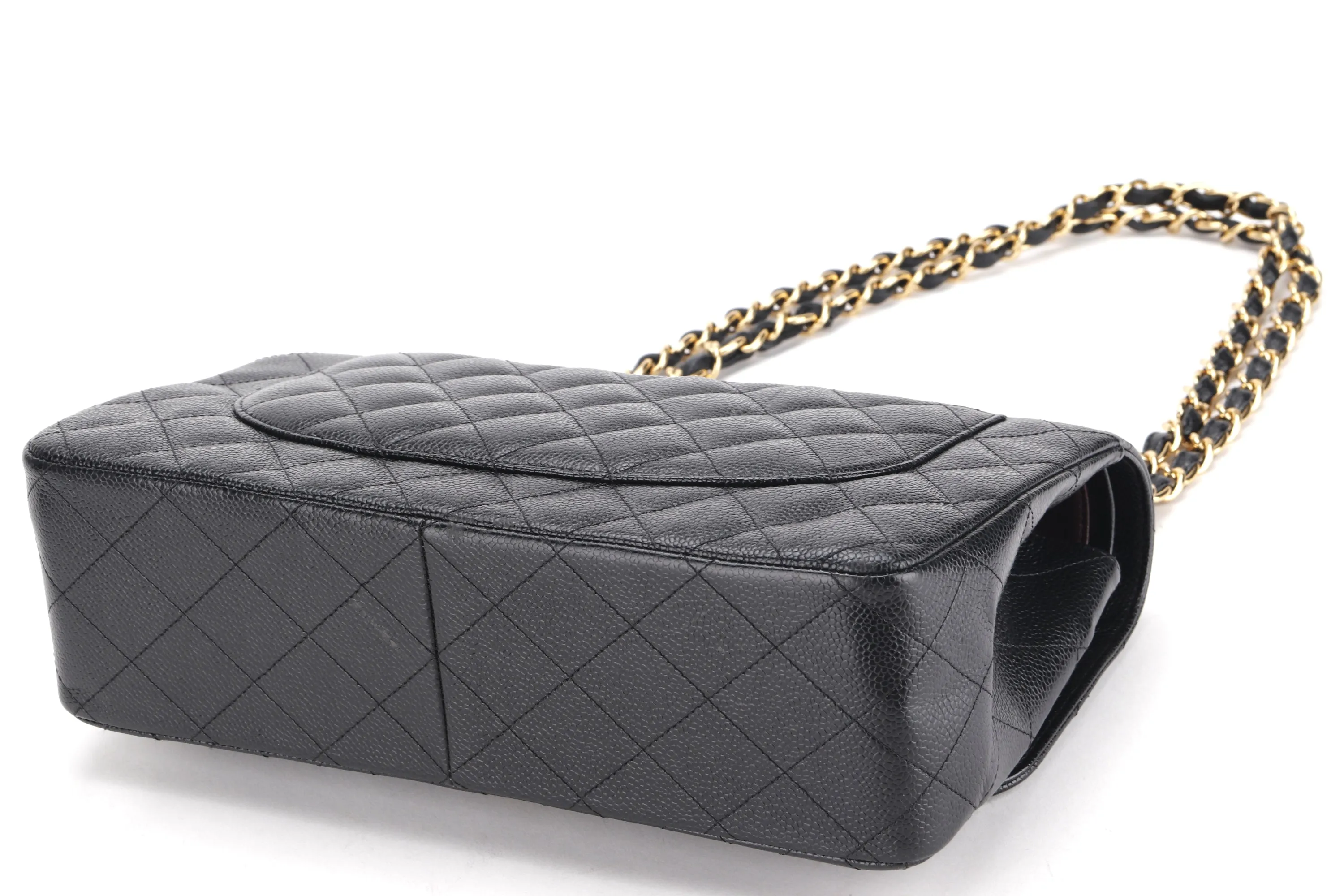 CHANEL DOUBLE FLAP BAG (1980xxxx) JUMBO BLACK CAVIAR LEATHER GOLD HARDWARE, NO CARD & DUST COVER