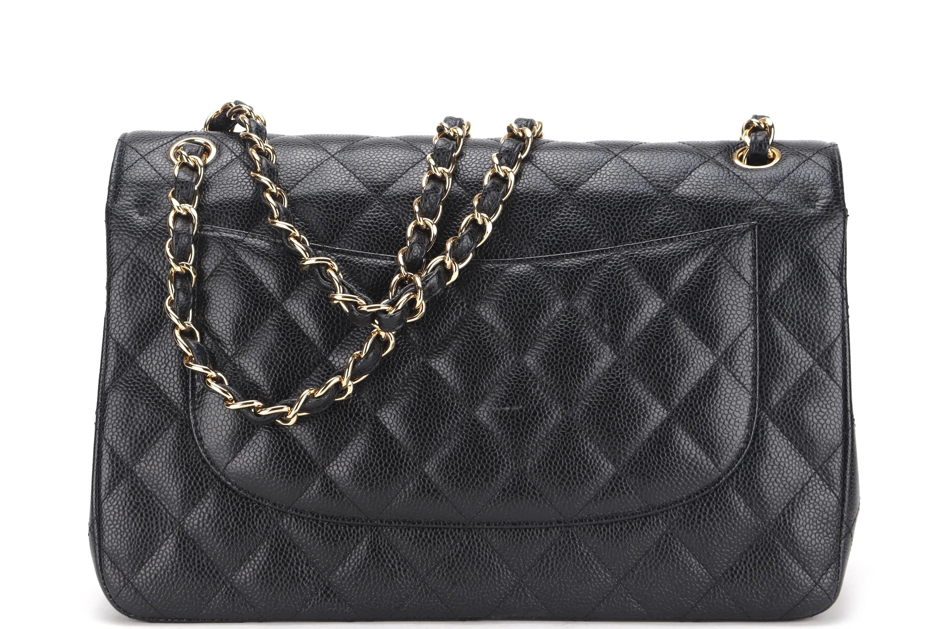 CHANEL DOUBLE FLAP BAG (1980xxxx) JUMBO BLACK CAVIAR LEATHER GOLD HARDWARE, NO CARD & DUST COVER
