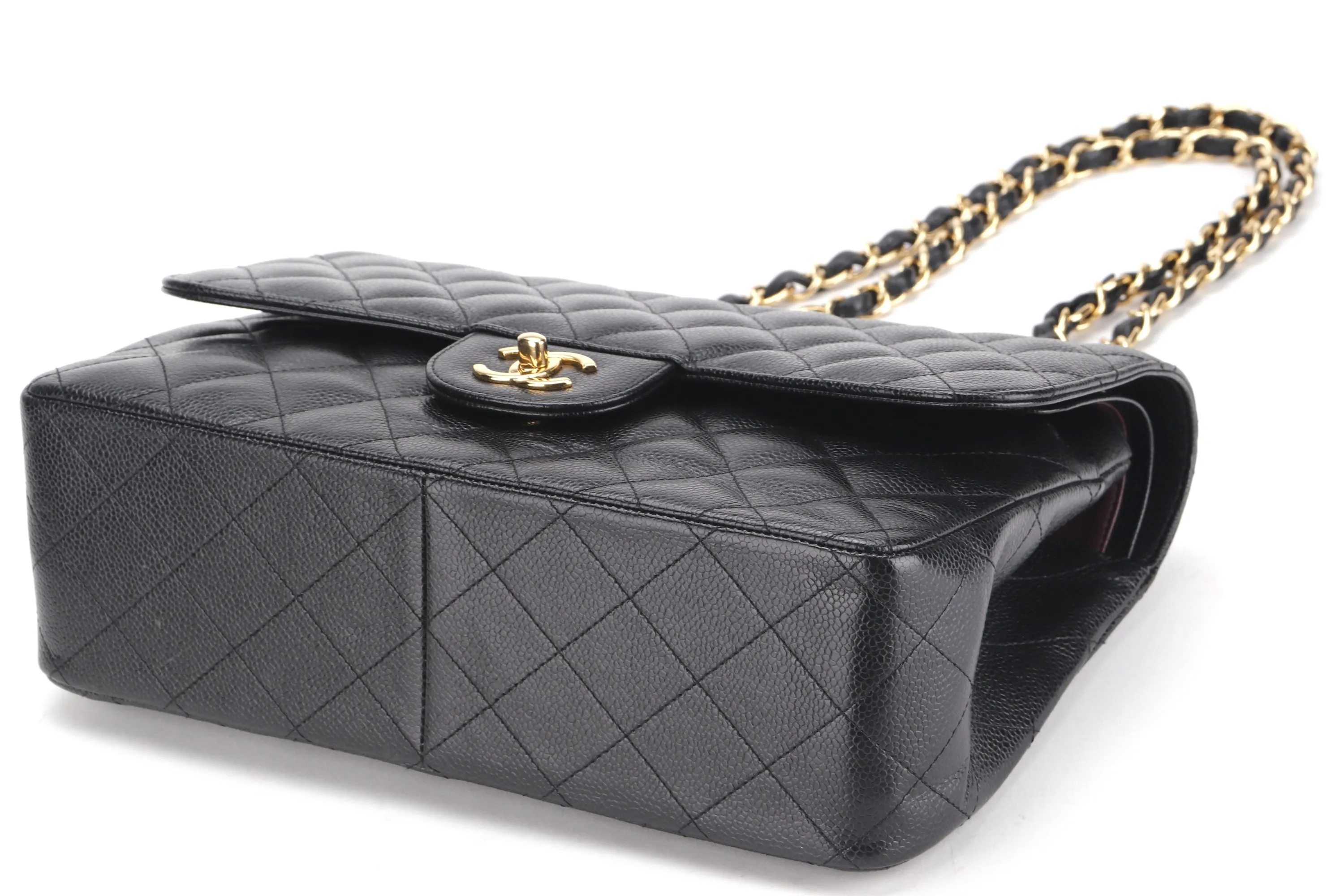 CHANEL DOUBLE FLAP BAG (1980xxxx) JUMBO BLACK CAVIAR LEATHER GOLD HARDWARE, NO CARD & DUST COVER