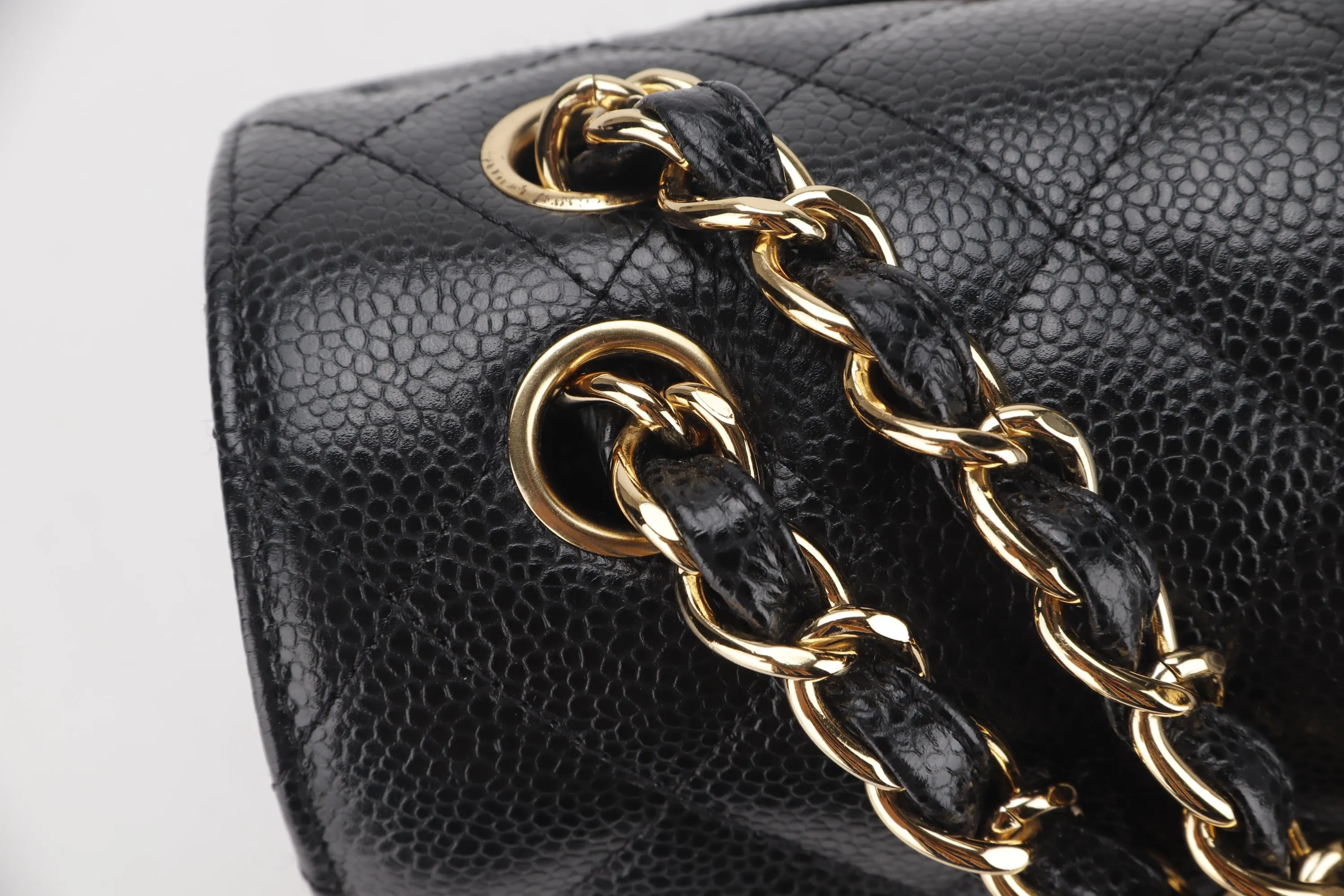 CHANEL DOUBLE FLAP BAG (1980xxxx) JUMBO BLACK CAVIAR LEATHER GOLD HARDWARE, NO CARD & DUST COVER