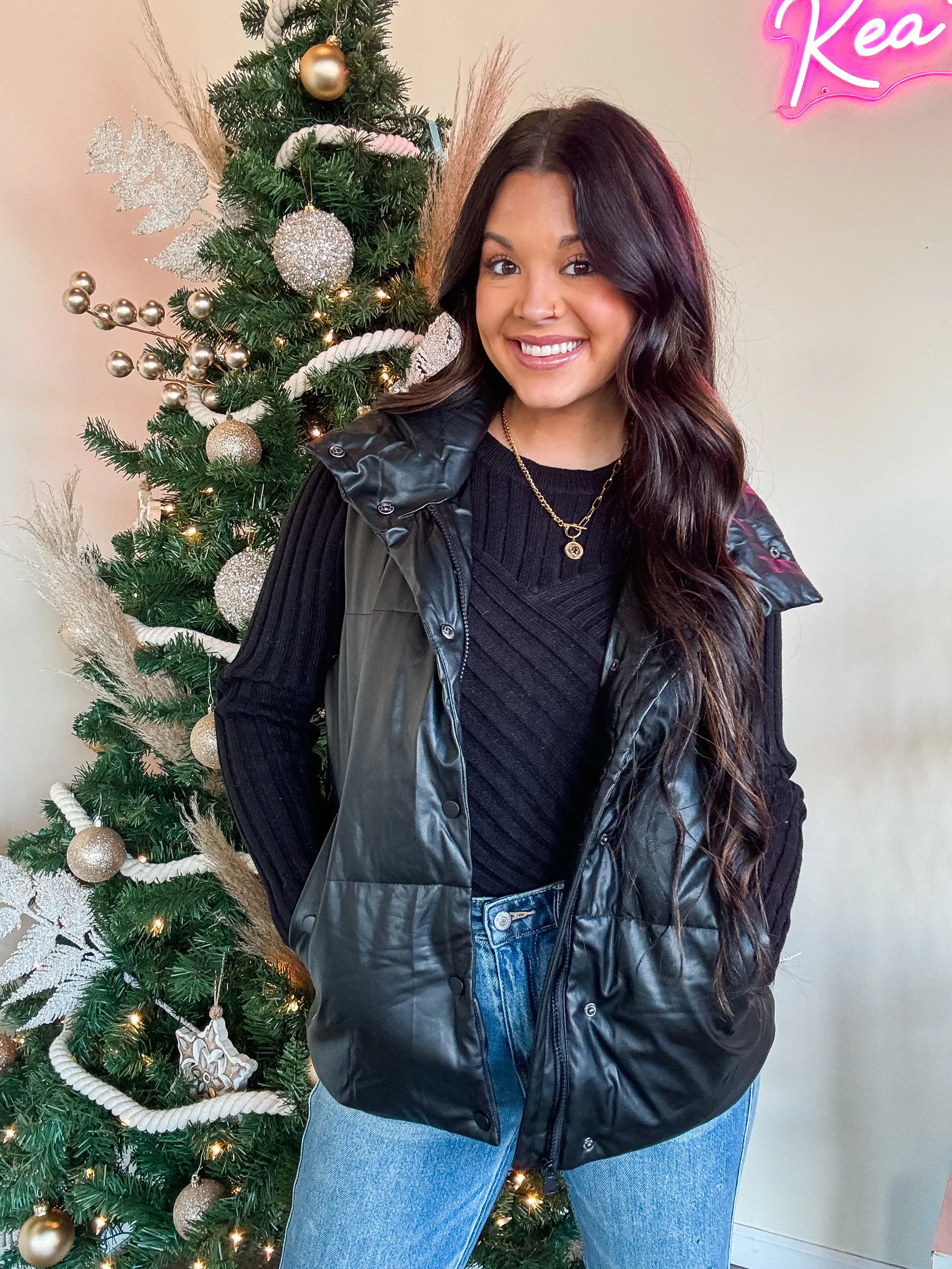 CHEERS TO YOU LEATHER VEST-BLACK