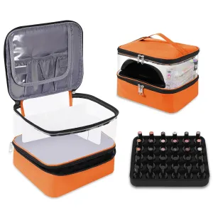 Clear Nail Polish Organizer, Double-Layer Nail Polish Bag Organizer Case Holds 30 Bottles and Nail Dryer, Nail Organizers and Storage for Manicure Tools-Orange
