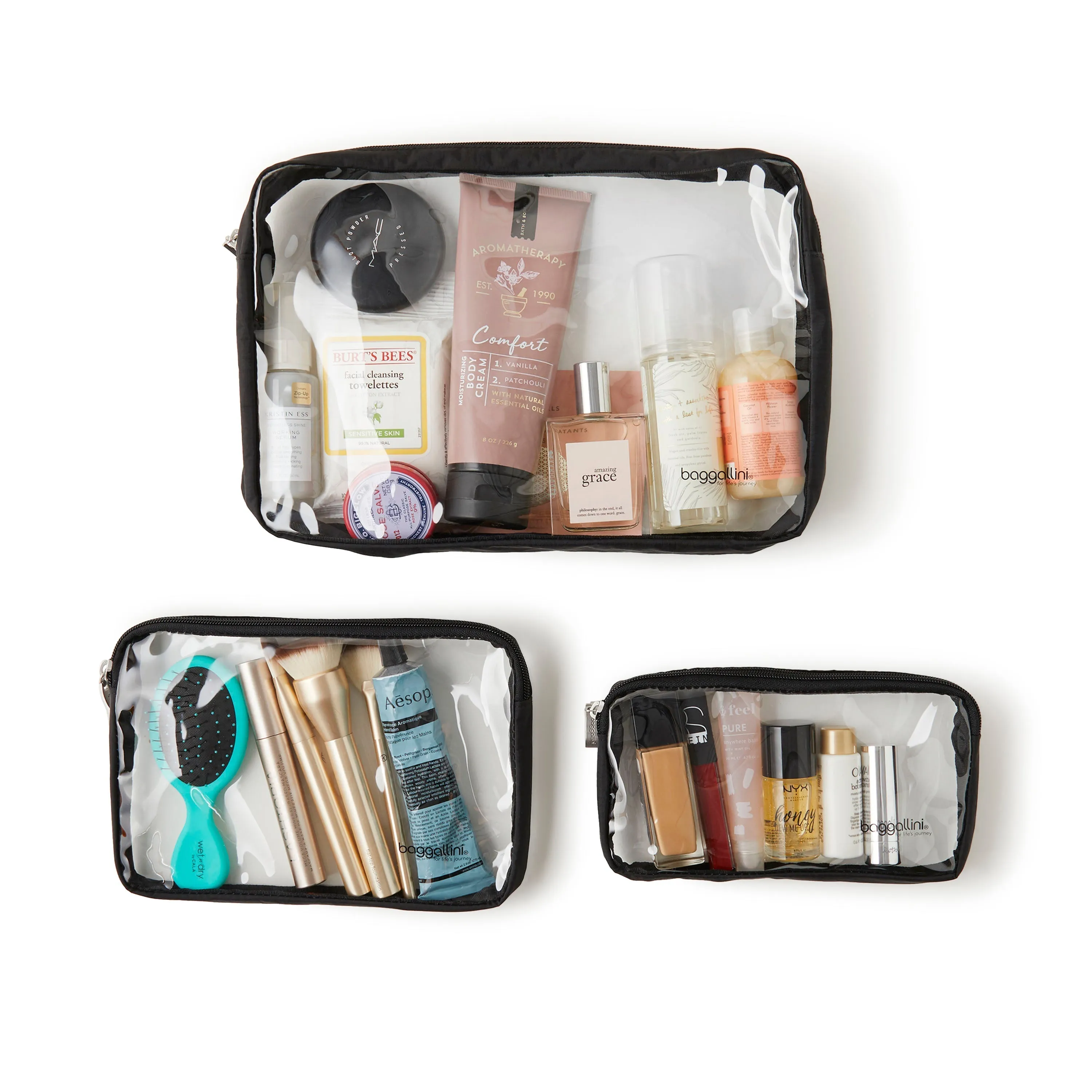 Clear Travel Pouches 3 Piece Set Cosmetic Toiletry Bags