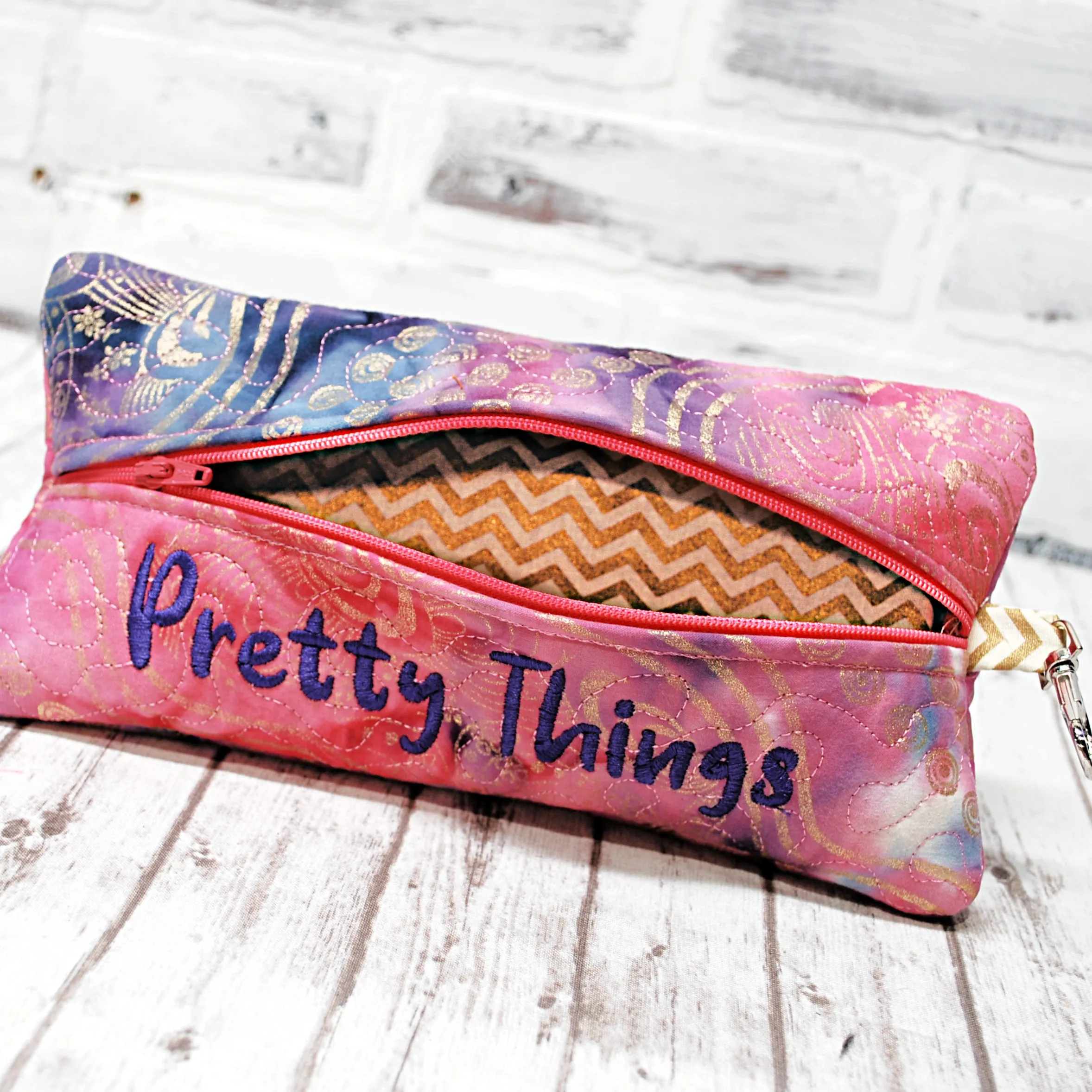 CLEARANCE Batik Pink Gold Quilted Pouch
