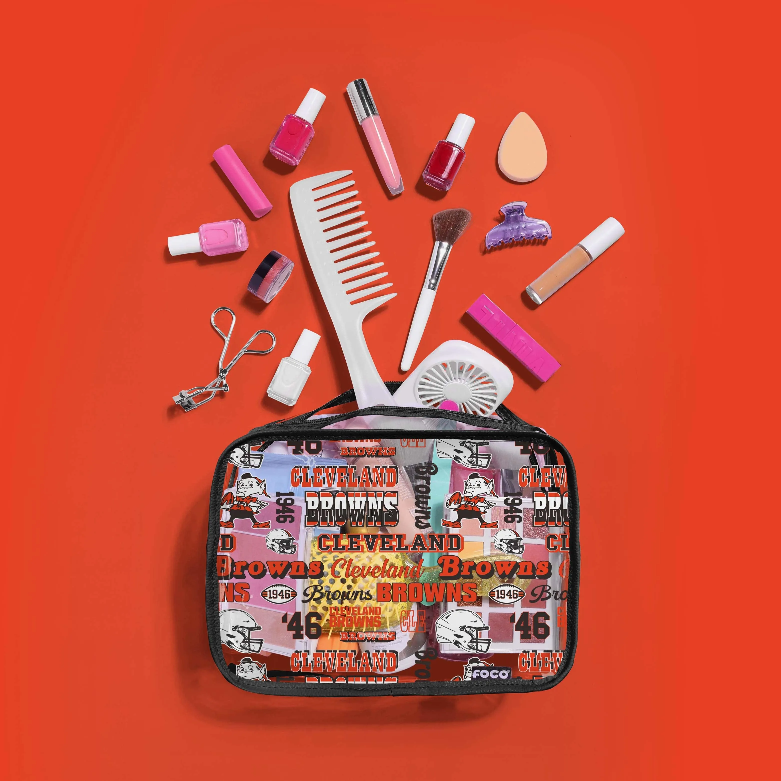 Cleveland Browns Repeat Retro Print Clear Cosmetic Bag