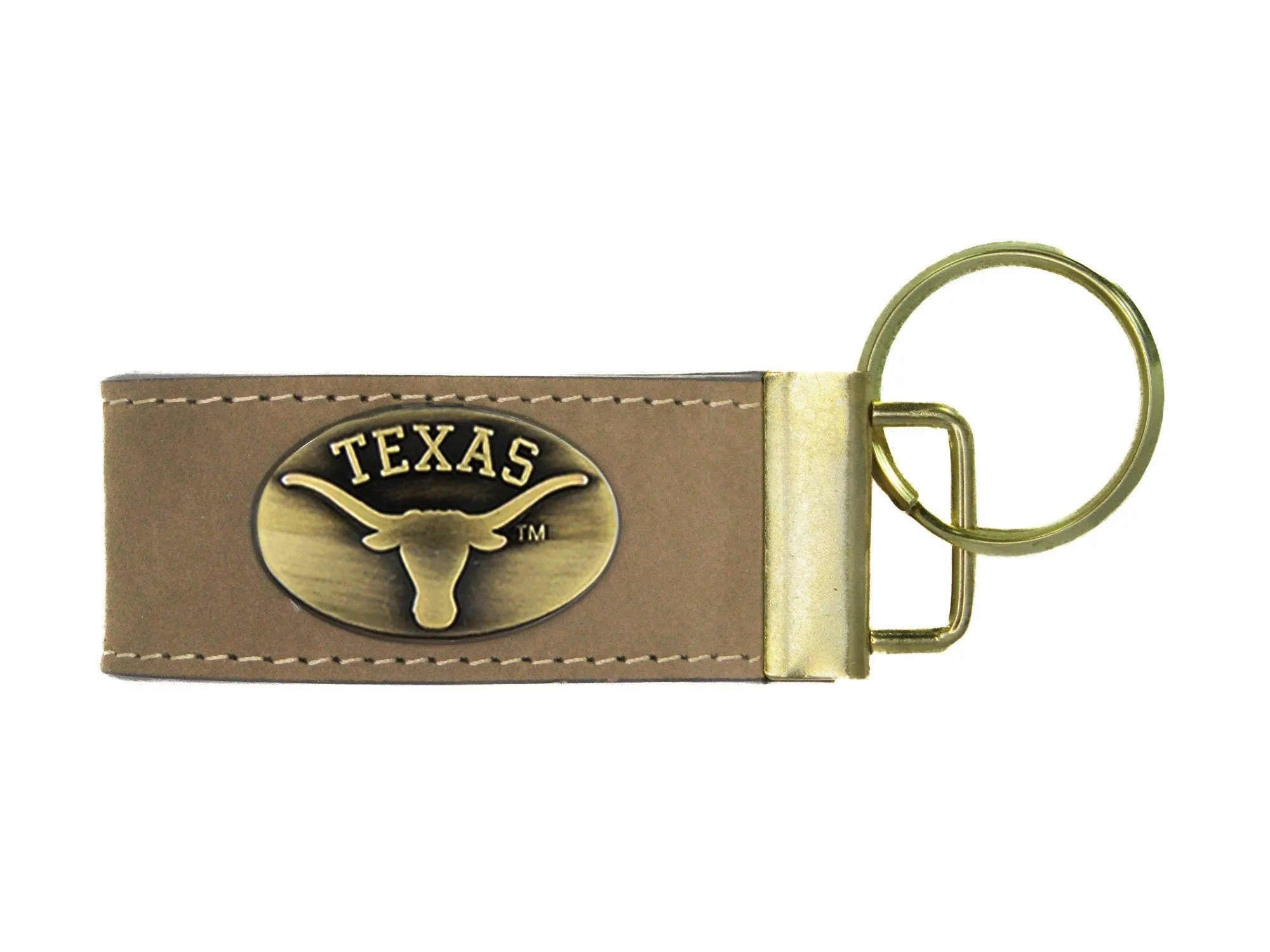 Collegiate Leather Key Fob. Crazyhorse Full Grain Leather With Antique Brass Logo. Texas Longhorns, TAM Aggies, Georgia Southern, LSU Tigers