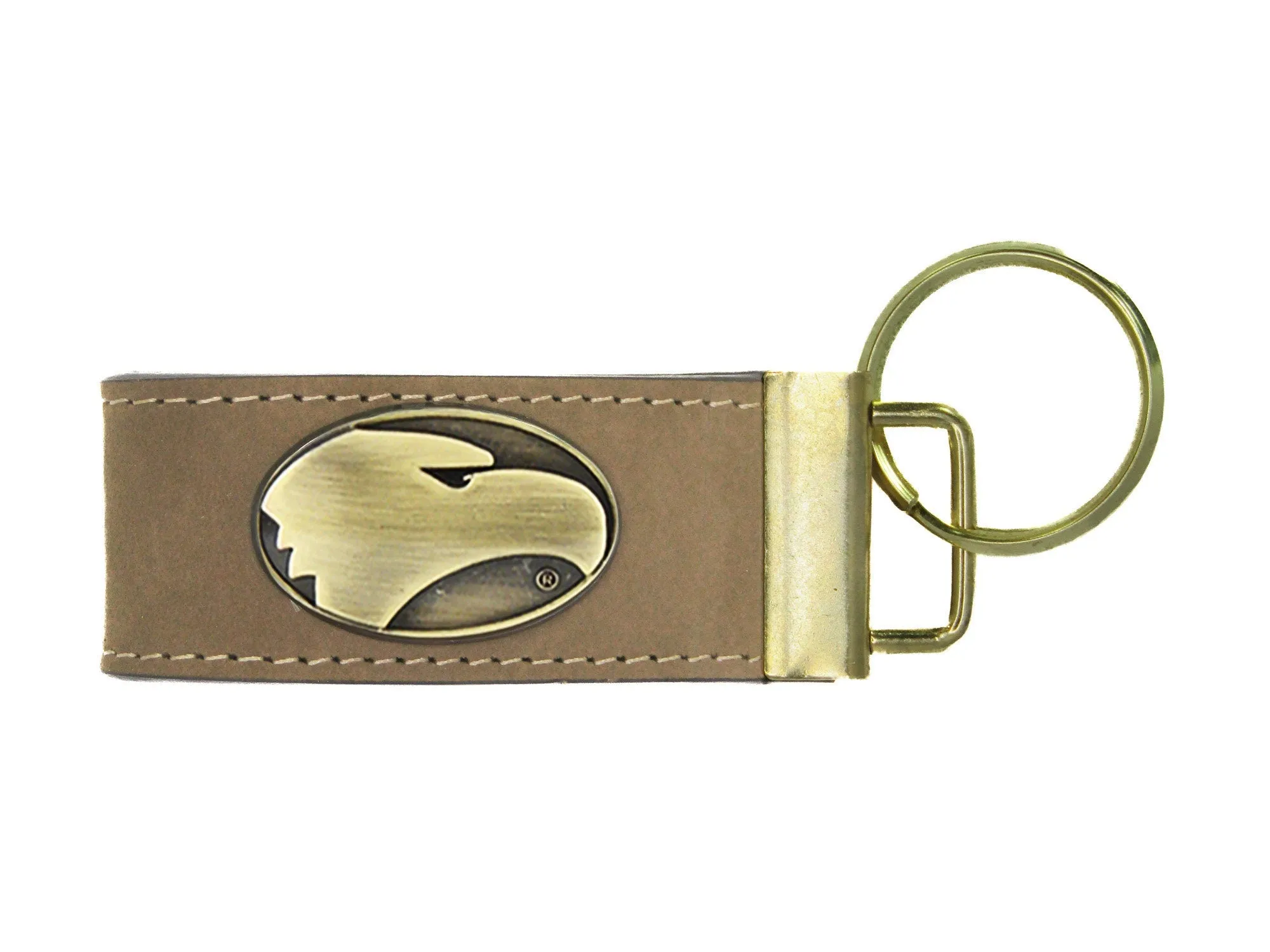 Collegiate Leather Key Fob. Crazyhorse Full Grain Leather With Antique Brass Logo. Texas Longhorns, TAM Aggies, Georgia Southern, LSU Tigers