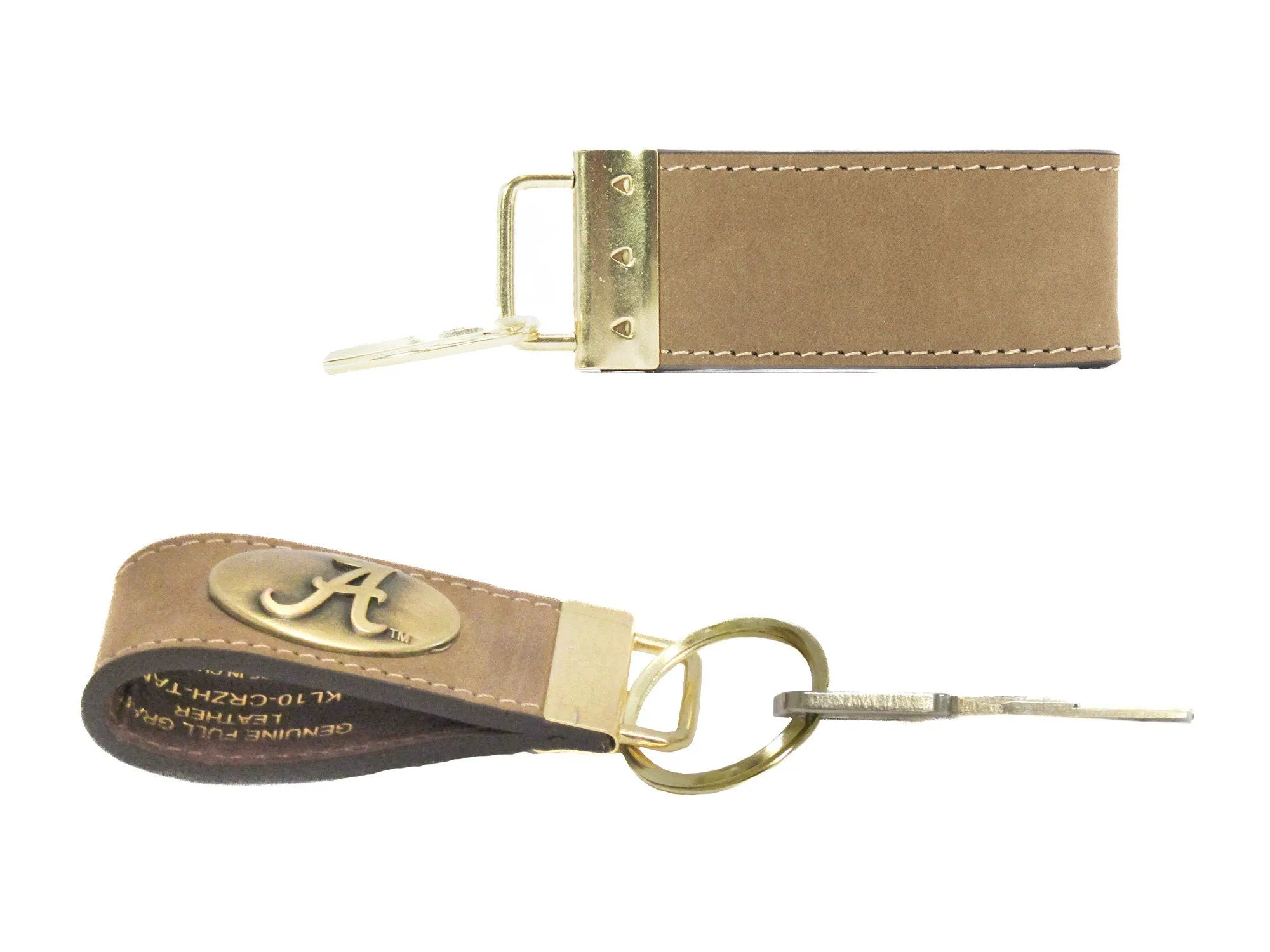 Collegiate Leather Key Fob. Crazyhorse Full Grain Leather With Antique Brass Logo. Texas Longhorns, TAM Aggies, Georgia Southern, LSU Tigers