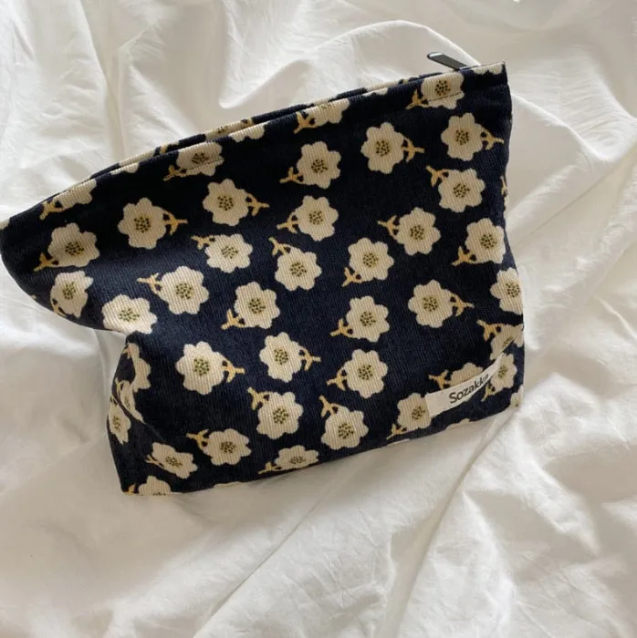 Corduroy Embroidery Large Women Cosmetic Bag Clutch Bag Korean Cosmetic Bag