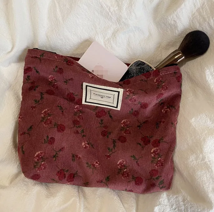Corduroy Embroidery Large Women Cosmetic Bag Clutch Bag Korean Cosmetic Bag
