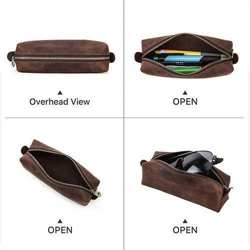 Cowhide Leather Zipper Pencil Pouches