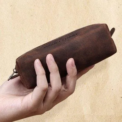 Cowhide Leather Zipper Pencil Pouches