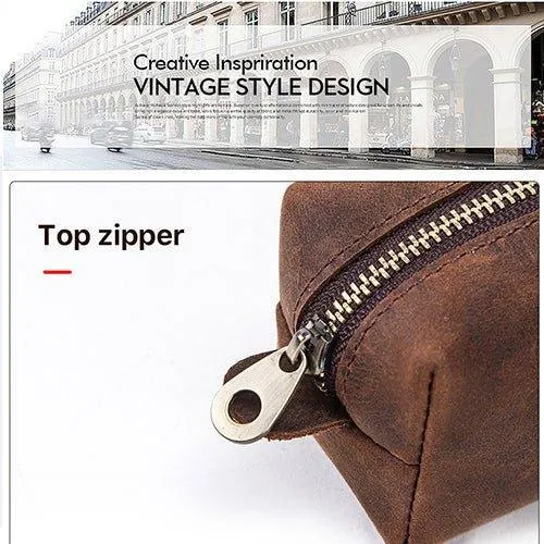 Cowhide Leather Zipper Pencil Pouches