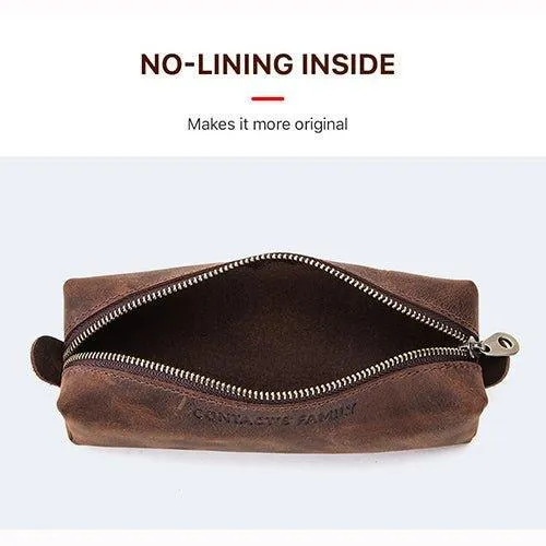 Cowhide Leather Zipper Pencil Pouches