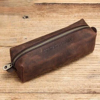 Cowhide Leather Zipper Pencil Pouches
