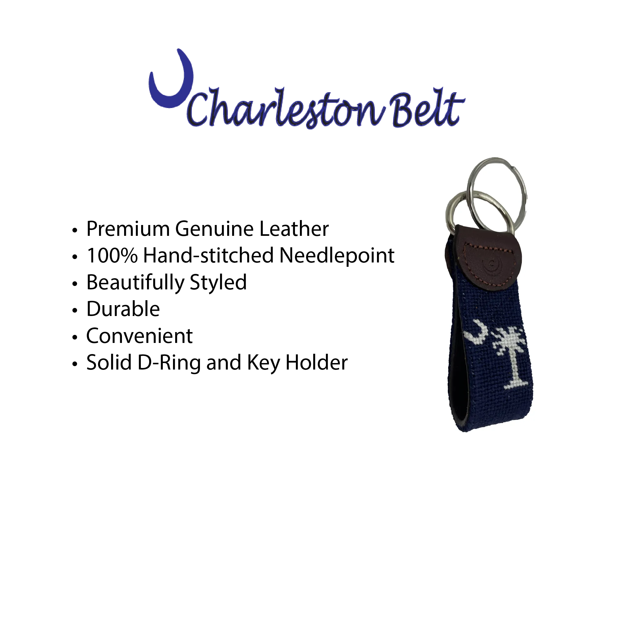 Crescent Moon and Palmetto Hand-stitched Needlepoint Key Fob