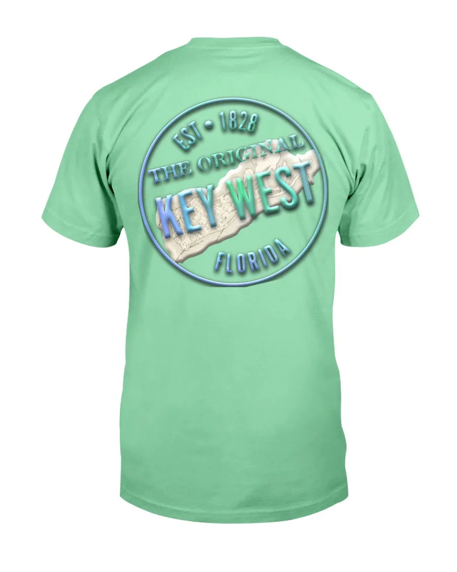 Crooked Key West Premium Ringspun T-Shirt Back Print Vintage 1828 Map