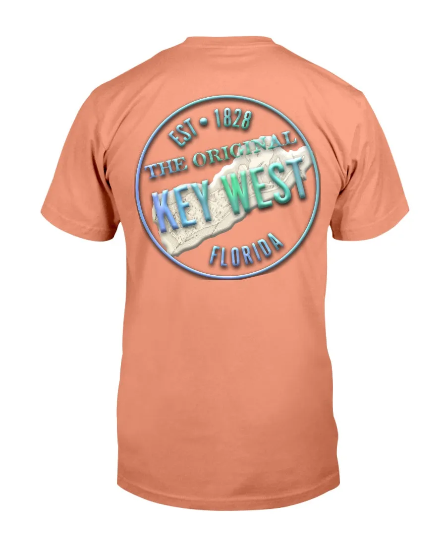 Crooked Key West Premium Ringspun T-Shirt Back Print Vintage 1828 Map