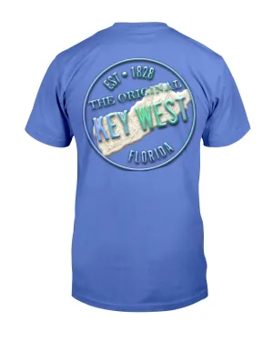 Crooked Key West Premium Ringspun T-Shirt Back Print Vintage 1828 Map