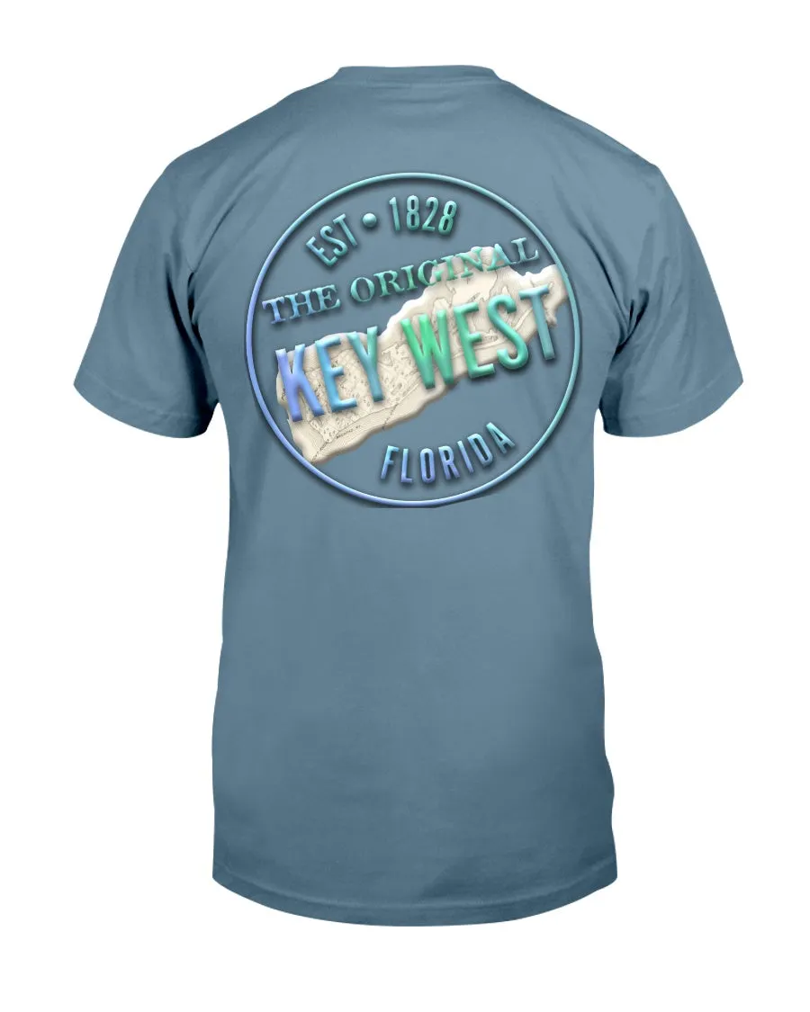 Crooked Key West Premium Ringspun T-Shirt Back Print Vintage 1828 Map