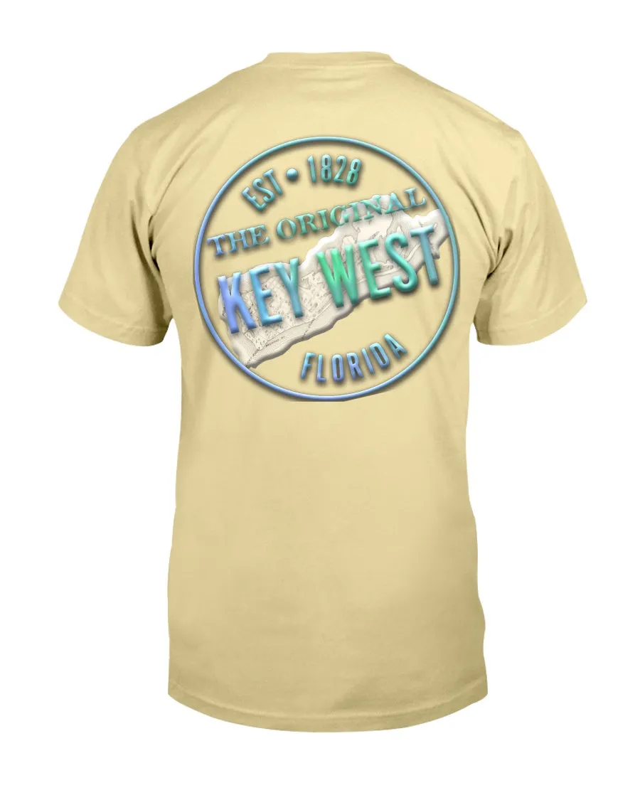Crooked Key West Premium Ringspun T-Shirt Back Print Vintage 1828 Map