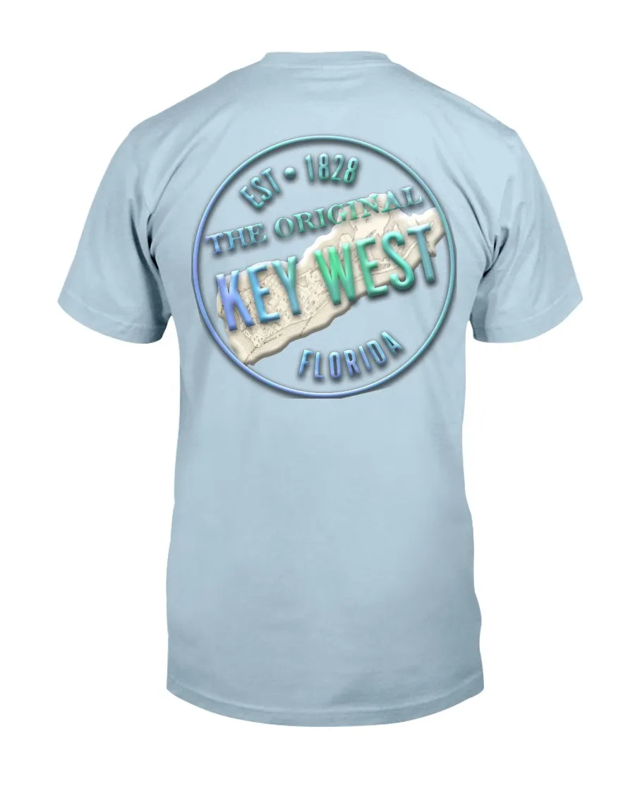 Crooked Key West Premium Ringspun T-Shirt Back Print Vintage 1828 Map