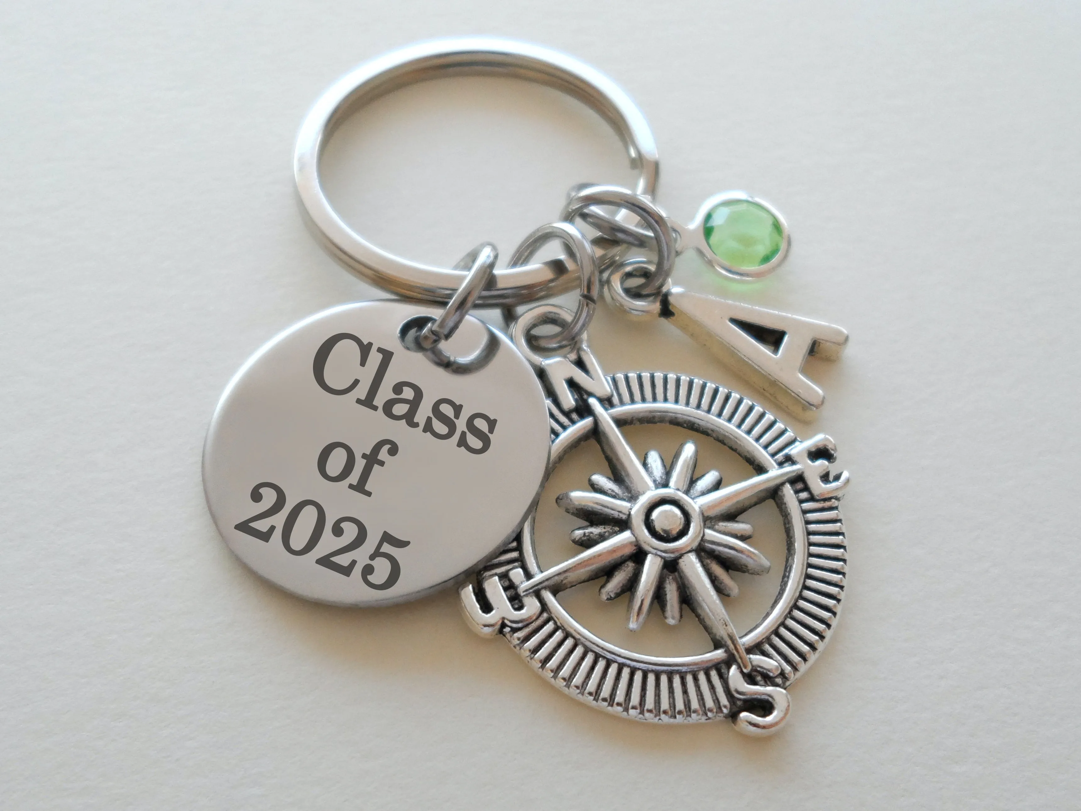 Custom Graduation Compass Charm Keychain with Class of 2025 Disc Charm, Personalized Graduate Keychain, Gift for Graduate