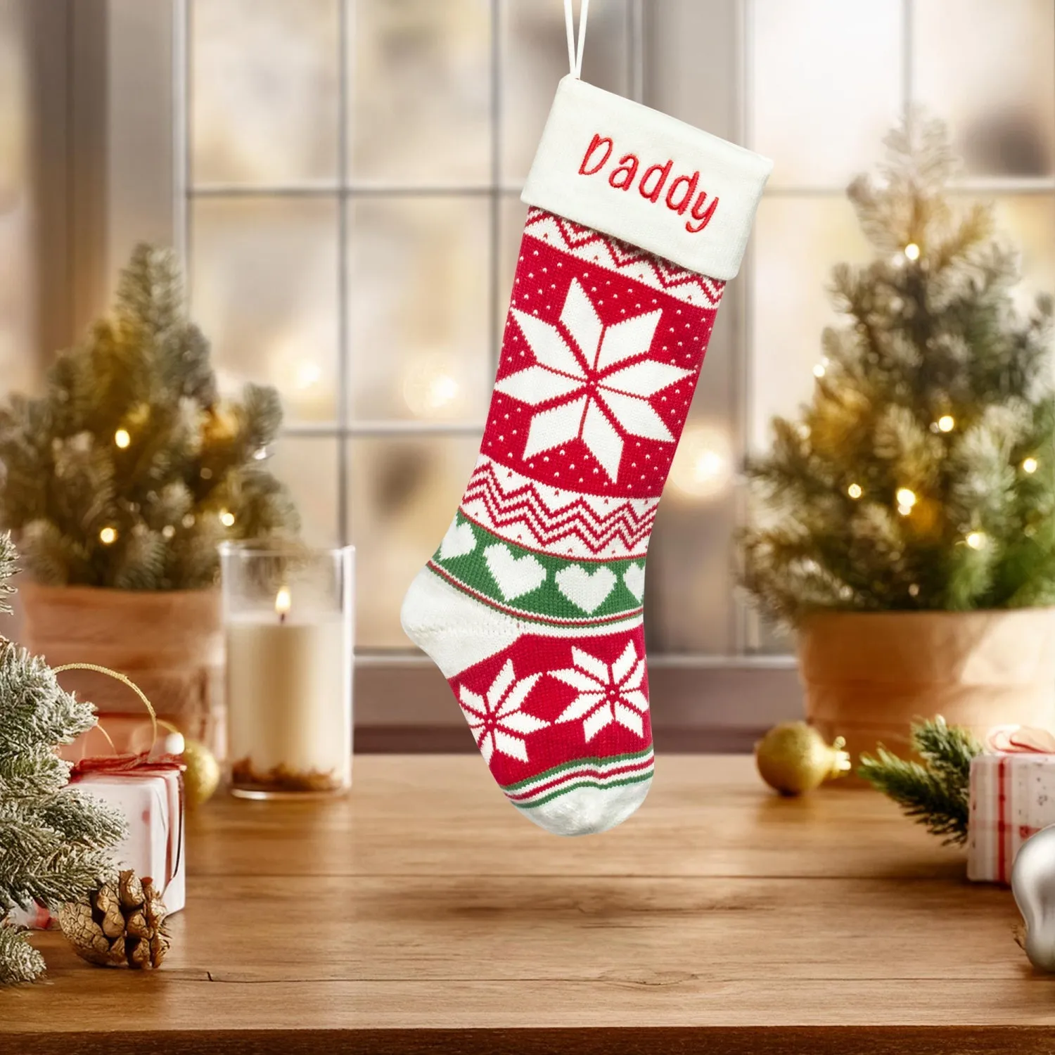 Custom Long Knitted Embroidered Christmas Stocking