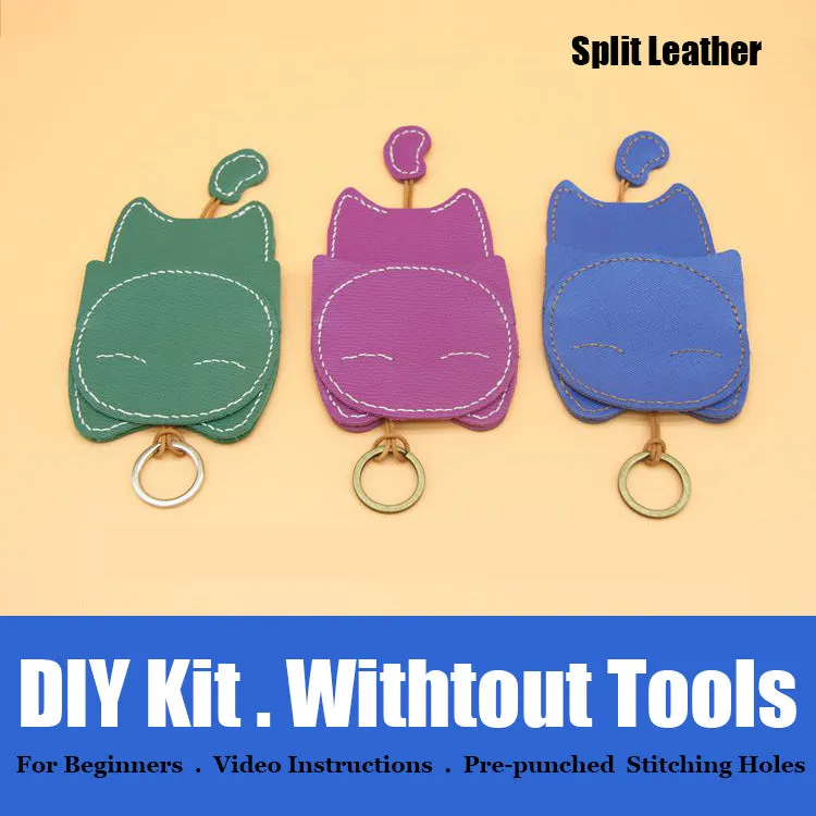 Cute DIY Leather Key Holder Kit DIY Eco Leather Project DIY Green Leather Womens KeyChain DIY Leather KeyRing Kit