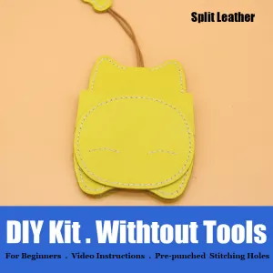 Cute DIY Leather Key Holder Kit DIY Eco Leather Project DIY Green Leather Womens KeyChain DIY Leather KeyRing Kit