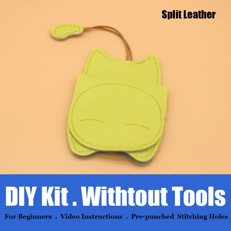 Cute DIY Leather Key Holder Kit DIY Eco Leather Project DIY Green Leather Womens KeyChain DIY Leather KeyRing Kit